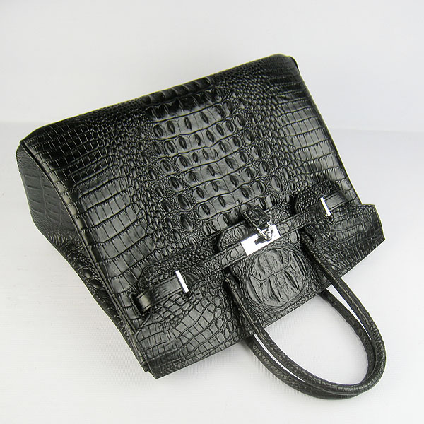 High Quality Fake Hermes Birkin 35CM Crocodile Head Veins Leather Bag Black 6089 - Click Image to Close